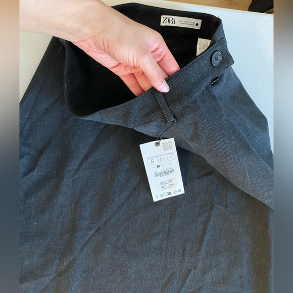 Zara Gray Asymmetrical Cape Midi Skirt Mid waist belt loop ZW Collection S NWT - Picture 14 of 16
